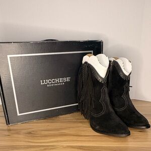 Lucchese Sofia Fringe Side Zip Boots Black